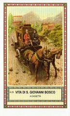 Xsa-98-56 Vita di S. San GIOVANNI BOSCO A CASSETTA IN DILIGENZA VERSO TORINO Santino Holy card